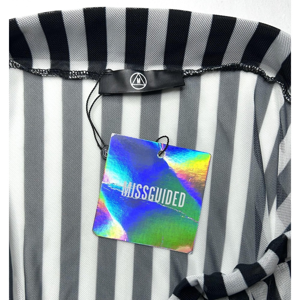 Missguided Skirt Size 12 Black White Stripe Sheer Mesh Maxi Festival Beach Party - Picture 7 of 12